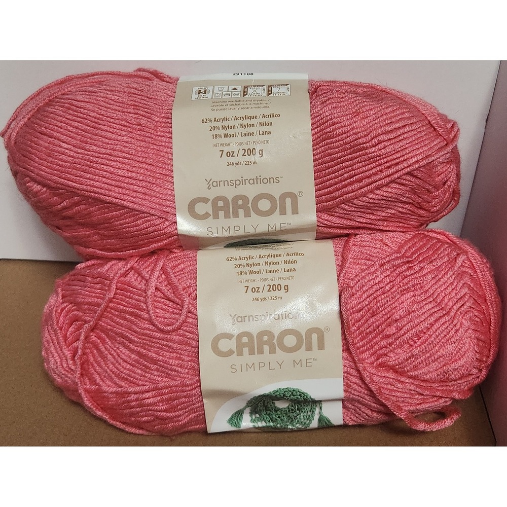 Caron Simply Me Yarn Bulky 5 Pretty in Pink 2 Skeins 7oz 246yds Each 291108